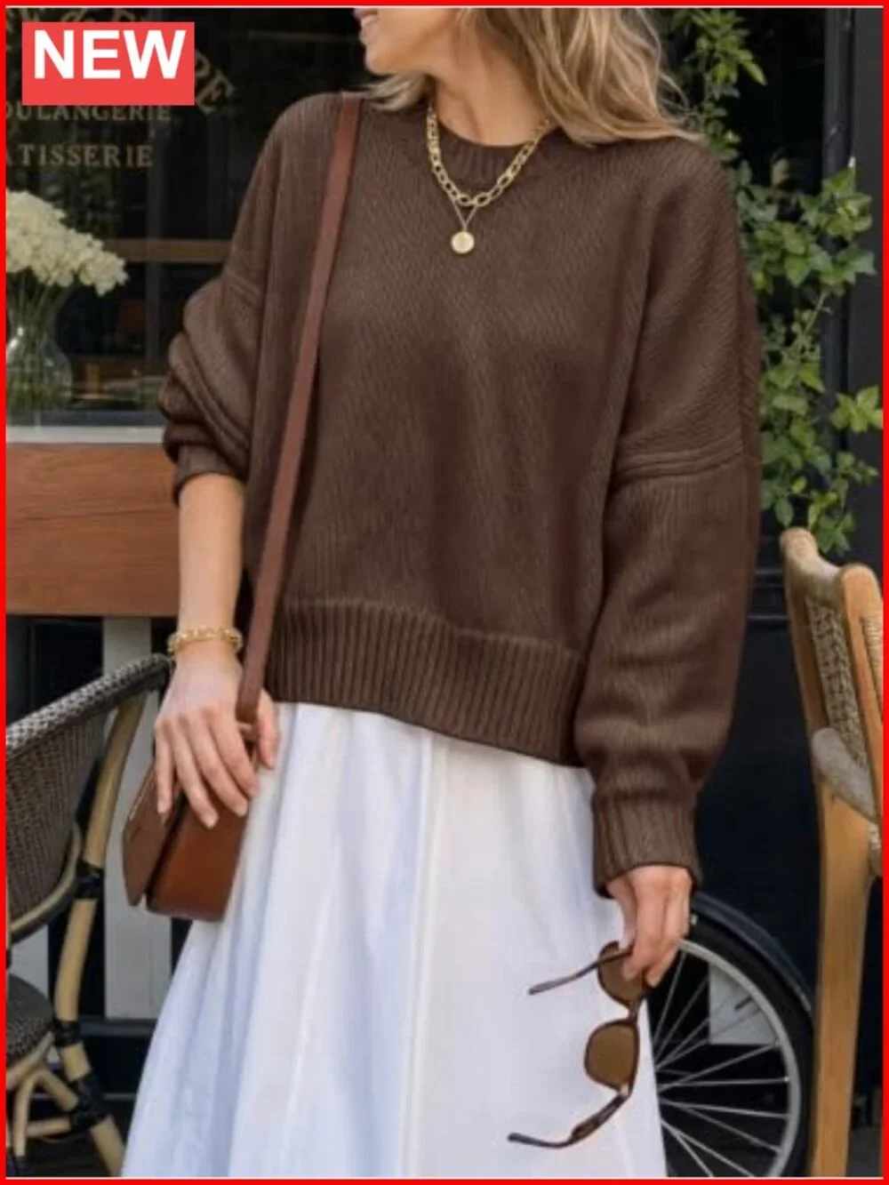Chunky Knit Oversized Crew Neck Pullover Sweater